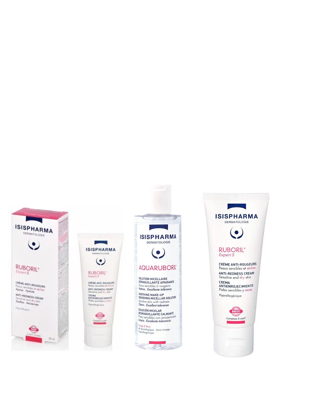 Isispharma Pack Ruboril Aquaruboril Solution Micellaire Peaux Sensibles 100ml + Ruboril Expert Spf50+ Creme Anti-rougeurs 40ml+ Ruboril Expert S Creme Anti-rougeurs 40ml