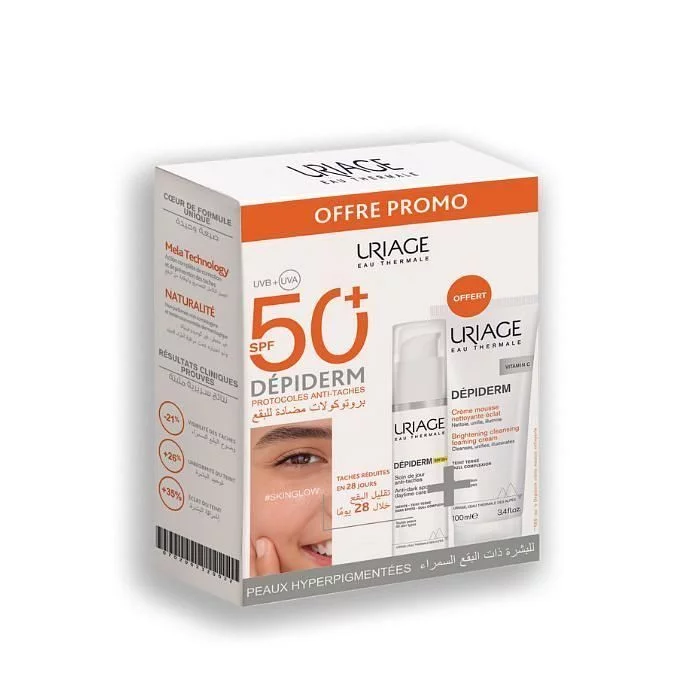 Uriage Pack Duo Depiderm Soin De Jour Anti-taches Spf50 30ml + Depiderm Creme Mousse Nettoyante Eclat 100ml