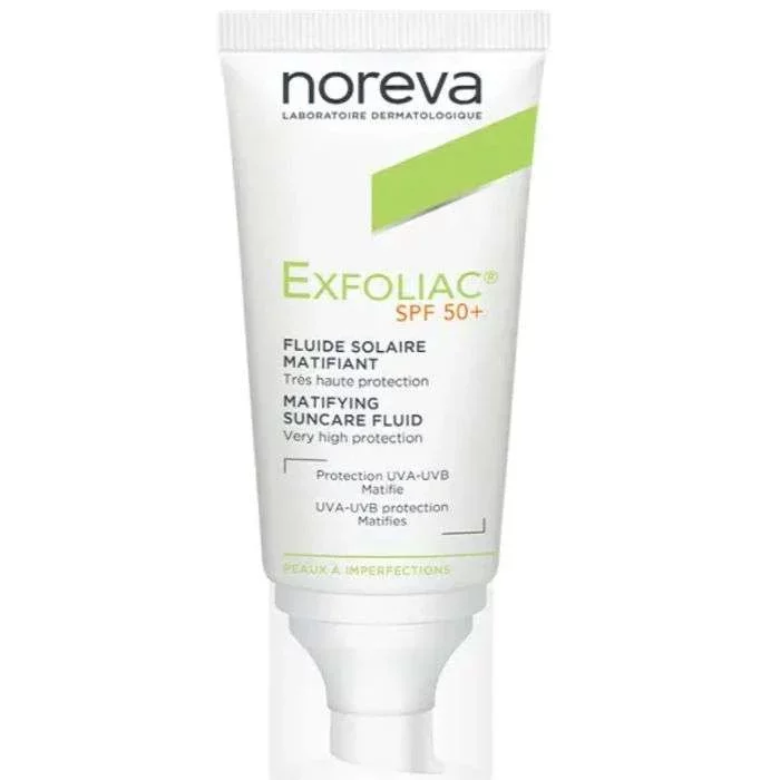 NOREVA EXFOLIAC ECRAN SOLAIRE FLUIDE MATIFIANT SPF50+ PEAUX A PROBLEMES 40ML
