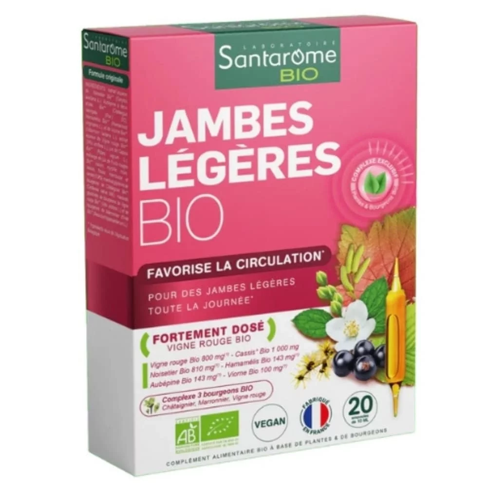 SANTAROME BIO JAMBES LEGERES BIO BOITE DE 20 AMPOULES DE 10ML