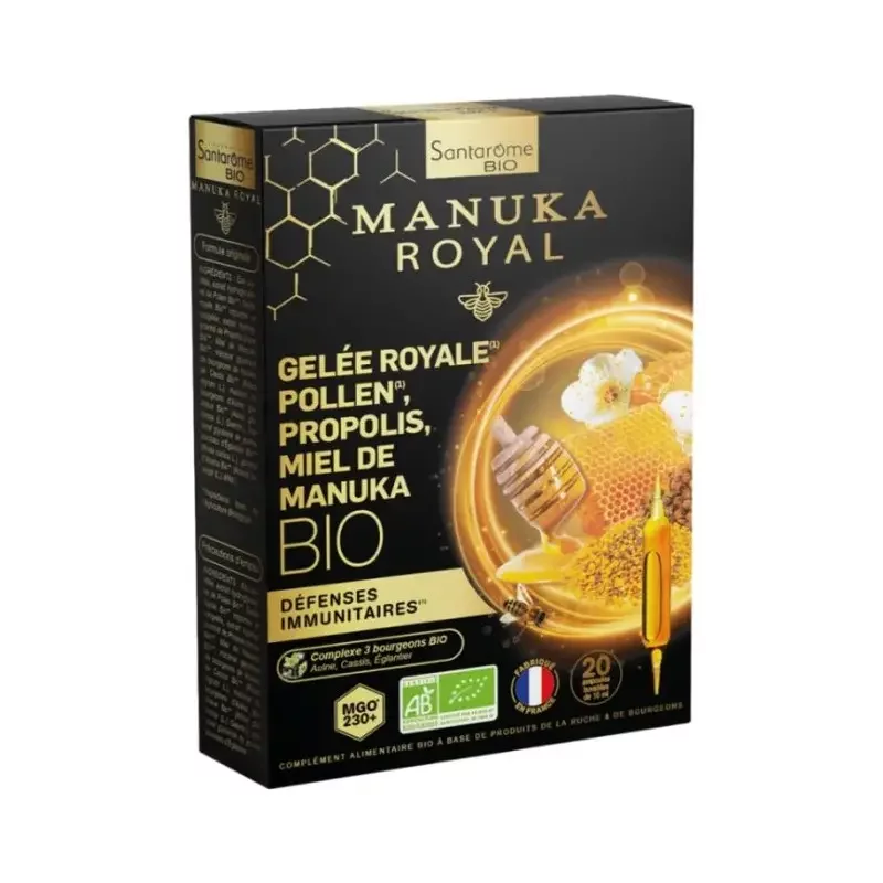 SANTAROME BIO MANUKA ROYAL GELEE ROYALE POLLEN PROPOLIS BOITE DE 20 AMPOULES
