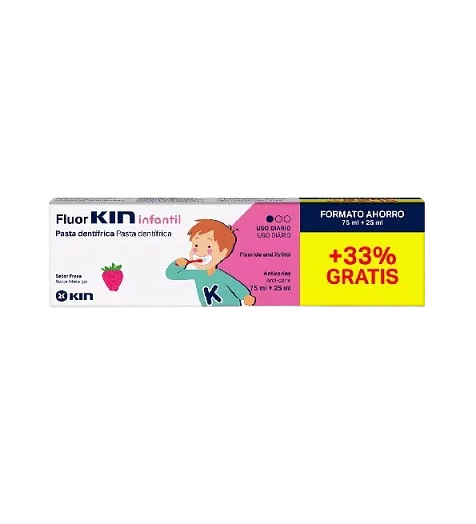 Kin Fluor Dentifrice Pates Enfant Fraise 75ml + 25ml Gratuit